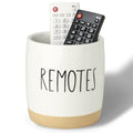 LEETOYI Ceramic Remote Caddy Storage, 4.8 Inch Remote Control Holder, Farmhouse Organizer for Pen Holder, Makeup Brush Holder, Office Supplies, White/Brown
