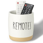 LEETOYI Ceramic Remote Caddy Storage, 4.8 Inch Remote Control Holder, Farmhouse Organizer for Pen Holder, Makeup Brush Holder, Office Supplies, White/Brown