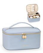 Prite Makeup Bag, Large Capacity Portable Travel Cosmetic Bag, Waterproof Makeup Organizer for Women with Handle and Divider (001 Blue) - color: 001 Blue