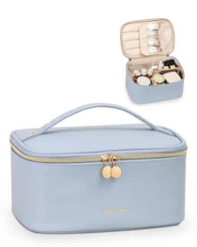 Prite Makeup Bag, Large Capacity Portable Travel Cosmetic Bag, Waterproof Makeup Organizer for Women with Handle and Divider (001 Blue) - color: 001 Blue