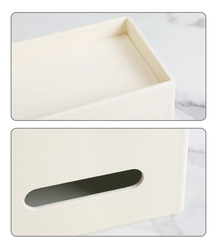 Plus Size Tissue Box Cover Rectangle, PU Leather Tissue Box Holder with Storage Tray, Decorative Organizer Tissue Holder for Bathroom, Bedroom Dresser, Night Stand, Office (Beige) - color: Beige