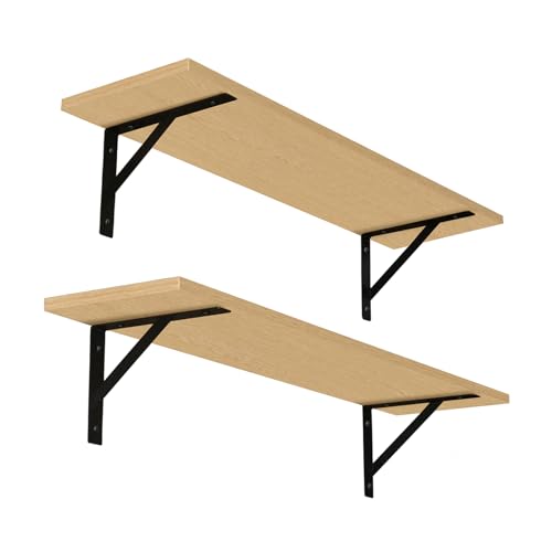 DINZI LVJ Long Wall Shelves, 31.5 Inch Wall Mounted Shelves Set of 2, Easy-to-Install, Wall Storage Ledges with Sturdy Metal Brackets for Living Room, Bathroom, Bedroom, Kitchen, Natural - color: Natural, size: 31.5 Inch