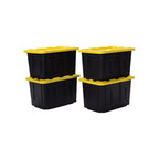 Plastic 23-Gallon Storage Tote with Lockable Lid, Stackable Tough Regular-Duty Bin for Garage, Tools, and Home Organization (4-Pack) - Black and Yellow - size: 23-Gallon (4-Pack)