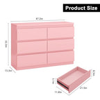 Jocoevol Modern Pink 6 Drawer Dresser - Simply Chest of Drawers for Bedroom, Closet, Living Room, Hallway, Entryway, Wood Storage Double Dresser with Smooth Metal Rails - Pink - color: Pink
