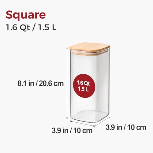 Airtight Glass Storage Canister with Lids, Kitchen Pantry Storage Jar with Labels, Food Storage Container for Sugar Tea Coffee Beans Snacks (2 pack 1.6qt) - size: 2 pack（1.6qt）