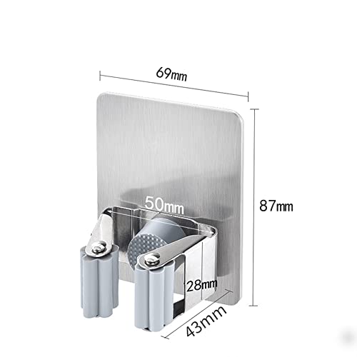 HANZE 4 Pack Stainless Steel Mop Broom Holder Organizer, Self Adhesive Wall Mounted Mop Organizer Storage Rack Clip for Kitchen Bathroom and Garage (Rectangle, Large) - color: Model 1 (4 Pakck)