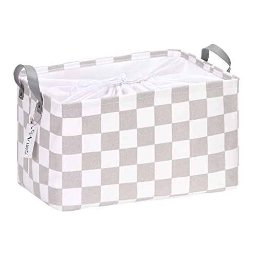 Hinwo Large Canvas Fabric Storage Basket with Handles, 33L/8.6-Gal Rectangle Bin, Collapsible Storage Box, Clothes, Toys, Blankets Organizer, 16.5 x 12 x 10 Inches (L, Grey Checkerboard) - color: Grey Checkerboard, size: L/16.5 x 12 x 10"/1-Pack