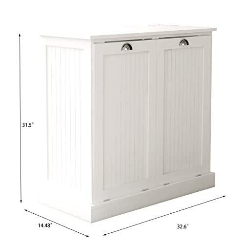 Two-Compartment Tilt-Out Laundry Sorter Cabinet White, with Removable Cloth Bags Fashionable Design Finish Durable Organizer Durable Material Three Painting processes, for Laundry Rooms