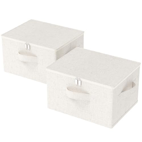 Fabric Underbed Storage Bins with Lid, Foldable Cube Organizer, Home Wardrobe Containers Box for Organizing Clothes, Shoes, Blankets, Pillows, 19.6x15.7x11.8Inches, Beige, 2 Pack - color: Beige, size: 19.6x15.7x11.8in(2 Pack)