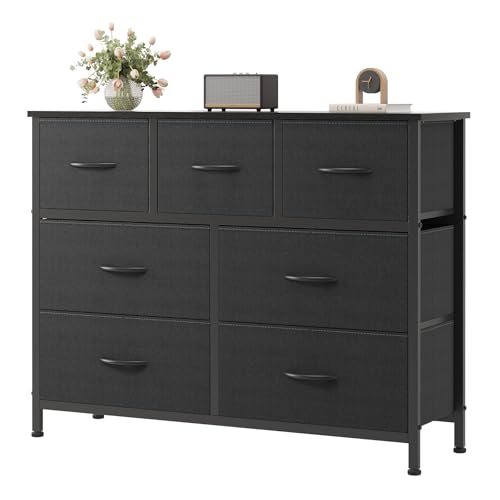 OLIXIS Dresser for Bedroom with 7 Fabric Drawers Storage Organizer Closet Chest Clothes Cabinet Vertical Dresser for Living Room Entryway Hallway,Black - color: Black, size: 11.8"D x 39.4"W x 30"H (7 Drawers)