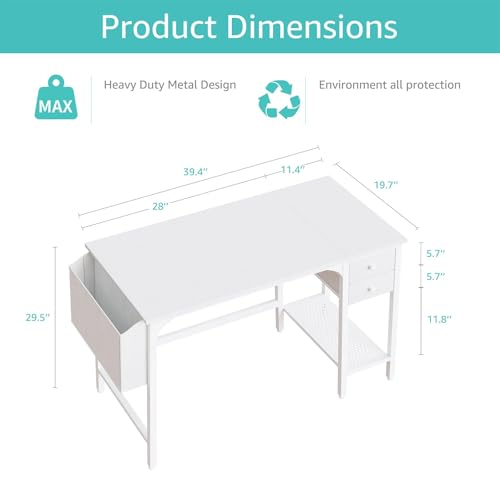 Lufeiya White Small Desk with Drawers - 40 Inch Computer Desk for Small Space Home Office, Modern Simple Study Writing Table PC Desks - color: White, size: 40 inch