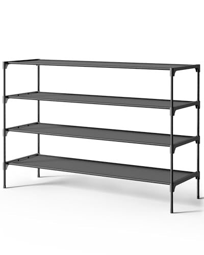 Kitsure Shoe Rack - Non-Woven Shoe Rack Shelf, Shoe Organizer for Closet, Entryway, Garage & Corridor, Stackable Shoe Shelves, 36.2" Wide - 4 Tier, Black - color: Black, size: 36.2" Wide - 4 Tier