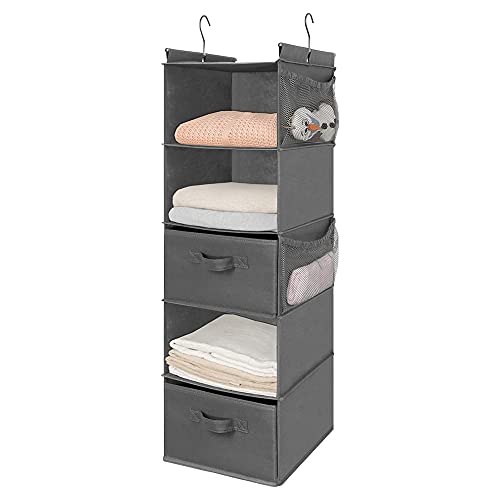 MAX Houser 5 Tier Shelf Hanging Closet Organizer, Cloth Hanging Shelf with 2 Sturdy Hooks for Storage, Foldable (Grey-D2) - color: Grey-d2