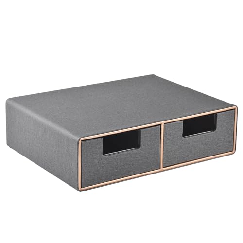 Linen Leather Desk Organizer with Drawers－Mini Desktop Drawer Organizer Stackable－Multifunctional Tabletop Organization Storage Box for Office Supplies Home Vanity Toiletries (Grey, 2-drawers) - color: Grey