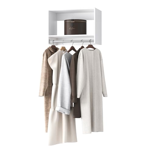 Tall Hanging Closet Unit, Modular Closet System, Wood Closet System Organizer with Storage for Walk In Closets, Clothing Rack Wardrobe Closet for Hanging Clothes, Bedroom, White, 25.5"W - color: White, size: 25.5" Wide, style: Tall Hanging