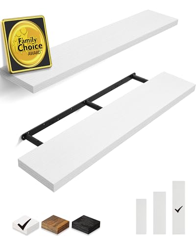 BAYKA Floating Shelves, 48 inches Long Heavy Duty Wall Mounted Rustic Wood Shelves for Bathroom, Bedroom, Living Room, Kitchen, Office, Hanging Shelf for Books/Storage/Decor(White,Set of 2) - color: C. White - Modern Minimalist Style, size: 48inches
