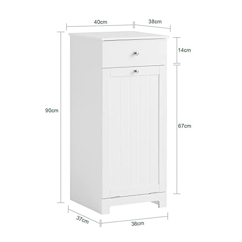 SoBuy Slim Tilt-Out Laundry Hamper Cabinet, Smal Pull-Out Bathroom Storage Unit with Shelf&Drawer, Narrow Hidden Basket Chest Bath Cupboard, White BZR21-W