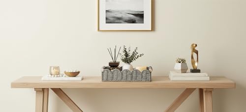 CubesLand Toilet Paper Storage Basket Organizer, Small Wicker Toilet Tank Top Decorative Baskets for Countertop, Handwoven Scalloped Basket w/handle for Home Decor, Living Room, Bedroom, Grey - color: Grey, size: S - 12.99"L x 6.3"W x 3.15"H