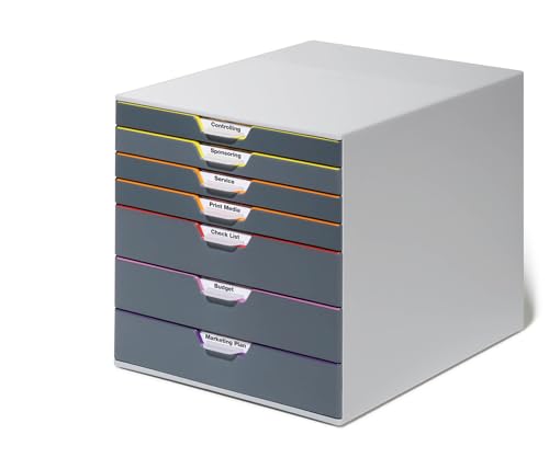 Durable Varicolor 7 Drawer Unit - Gray Desktop Drawer Set with 7 Color Coded Draws - Letter to Folio Size Files - Perfect for Storing Documents and Paper Work - style: 7-Drawer