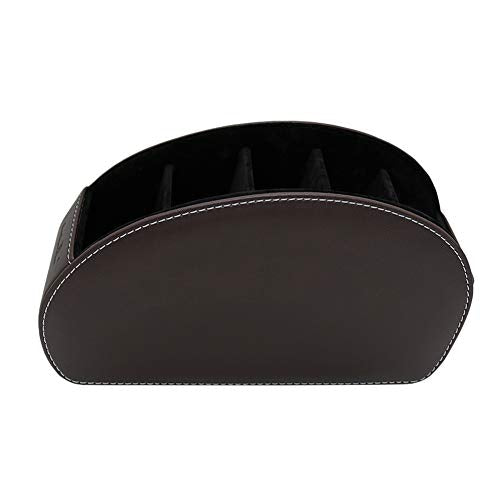 Remote Control Holder Organizer with Metal Bottom Stable Table Desk Leather Control Storage TV Remote Control Organizer with 5 Spacious Compartments (Brown with Metal Bottom) - color: Brown with Metal Bottom