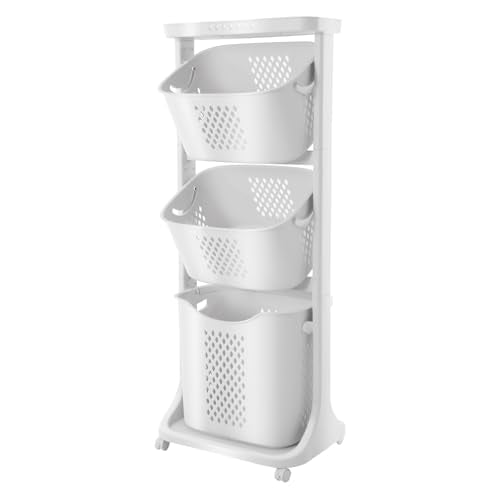 Laundry Basket Organizer, 3-Tier Rolling Laundry Basket with Wheels, Laundry Hamper Sorter for Bathrooms, Bedrooms, Classrooms, Laundry Rooms Clothes Storage
