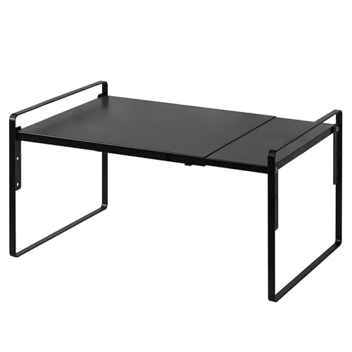 Nxconsu Cabinet Shelf Expandable Height Adjustable Organizer Riser for Kitchen Cabinet Pantry Cupboard Under Sink Countertop Organization Storage Space Saver Stackable Heavy Duty Metal Black XL - color: Black, size: 10.3’’D * 13.8-24.8’’W * 9.7’’H