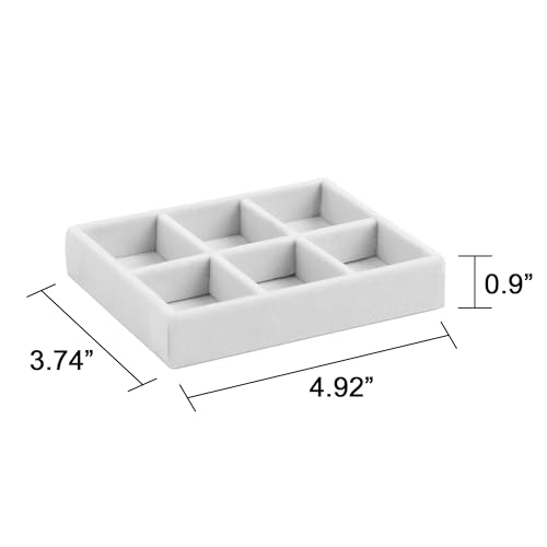 Frebeauty Small Jewelry Tray Set,Stackable Velvet Jewelry Organizer Tray,Mini Jewelry Drawer Organizer,Drawer Inserts,4.92 x 3.74 x 0.9 Inches,6 Grid Earring Organizer for Women(Set 2,White) - color: White, size: 6 Grids Set 2