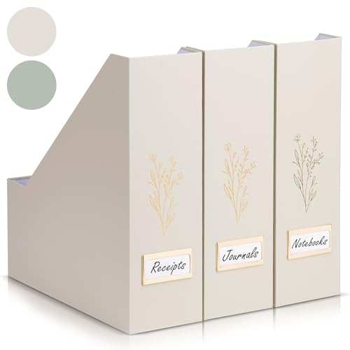 ZICOTO Beautiful Magazine Holder Set Of 3 - Sturdy File Holder to Organize Your Desk Or Shelves - The Perfect Office Storage to Effortlessly Organize Your Paperwork/Files, Magazines, Books Or Binders - color: beige
