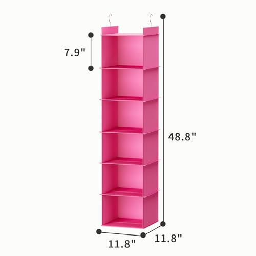 YOUDENOVA Hanging Closet Organizer, 6-Shelf Closet Hanging Shelves, Pink - color: Pink, size: 6-Tier