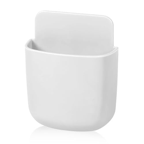 Remote Control Holder, Wall Mount Pen Holder Hole-Free Self Adhesive Phone Charging Organizer Pencil Storage Containers for Home Office School Supply Orgaizer(White) - color: White