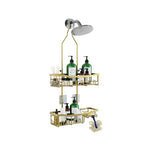 Shower Caddy, Extended Length Shower Organizer with Hooks, Rustproof Shampoo Soap Holder, Large Hanging Bathroom Caddy - color: Gold - 2 Tier - Standard