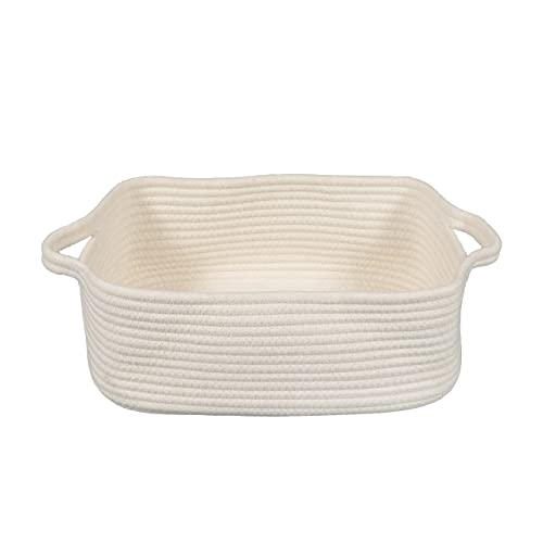 XUANGUO Woven Cotton Rope Storage Basket with Handles for Organizing Shelves Closet Small Cat Dog Pet Toy Baskets Box Bin Decorative Rectangle Baby Nursery basket Gift basket Empty(white) - color: white