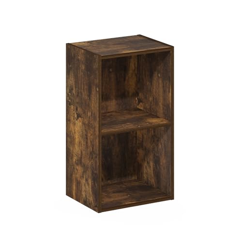 Furinno PASIR Book Shelf, 2-Tier Modern Bookshelf, Open Shelves Bookcase 9 x 12 x 21, Easy Assembly, for Living Room, Bedroom, Home Office, Amber Pine - color: Amber Pine, size: 2-Tier Cube