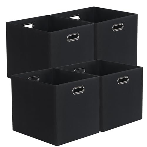 Posprica 3X Thicker Collapsible Storage Bins,13×15x13 Foldable Storage Cube Boxes Fabric Drawer for Closet Shelf Cabinet Bookcase, set of 4 (Pure Black) - color: Pure Black