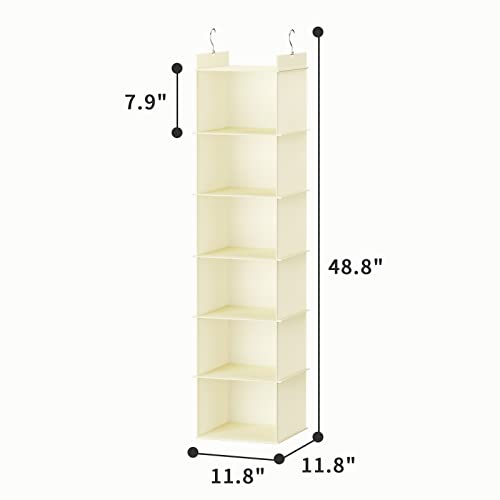 YOUDENOVA Hanging Closet Organizer, 6-Shelf Closet Hanging Shelves, Beige - color: Beige, size: 6-Tier