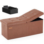 HAUSFRAU 31.5 Inches Ottoman with Storage, Folding Ottoman Bench Small Foot Rest Stool, Bedroom Bench with Flipping Lid, Faux Leather Retro Brown - color: Retro Brown, size: 13"D x 31.5"W x 13"H