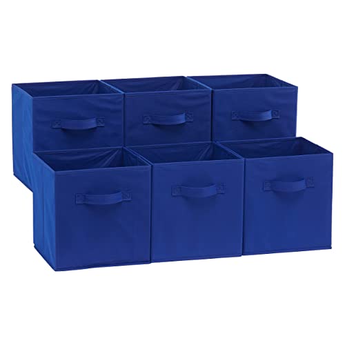 Amazon Basics Collapsible Fabric Storage Bins with Handles, Cube Organizer for Home Organization, 10.5"x10.5"x11", Navy, 6-Pack - color: Navy, size: 10.5"x10.5"x11"