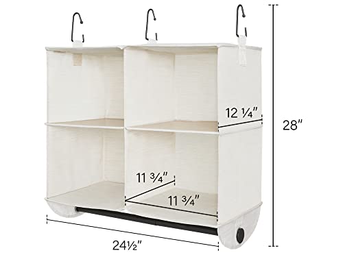 StorageWorks Hanging Closet Organizer with Metal Rod, 4-Section Closet Organizers and Storage, Collapsible Hanging Shelves for Baby Clothes, Shoes, Sweater Storage, Ivory and White - color: White & Ivory, size: 12¼"D x 24½"W x 28"H