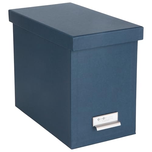 Bigso John Fiberboard Label Frame Desktop File Storage Box - Document Organizer for Important Paperwork - Durable Hanging File Box with a Lid & Metal Label Window - 7.36 x 13.38 x 10.51 in - Blue - color: Navy Blue