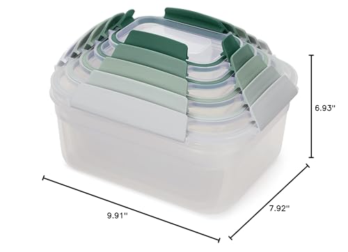 Joseph Joseph Nest Lock, 10 Piece Plastic Food Storage Container set with lids, Leak Proof, Airtight, Space Saving, Kitchen Storage, BPA free - Sage Green - color: Green, size: Rectangular, style: 10pc