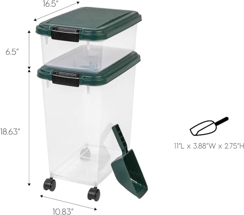 IRIS USA Remington Dog Food Storage Container, 30 lbs, 11 lbs, Airtight, Stackable, Wheels, Food Storage, Treat Box, 2-Cup Scoop - size: 30 lbs, 11 lbs