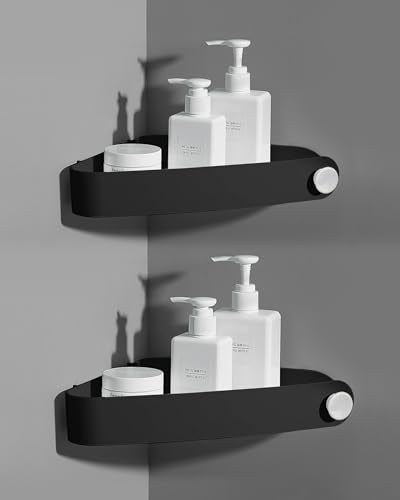Sotfamily Plastic Shower Caddy Corner (for 90° Only), 2 Pack Adhesive Corner Shower Shelves for Bathroom Organizers and Storage, Black - color: Black, size: 2 Pack