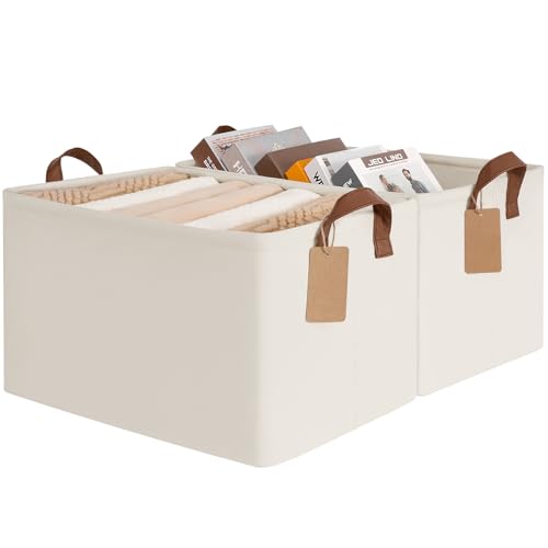CHICVITA Storage Baskets for Shelves, 19" x 13" x 11" Closet Storage Bins with Handles, Foldable Fabric Bins with Metal Frame, Extra Large Storage Basket for Toys, Blankets, Beige, 2-Pack - color: Beige, size: 19" L x 13" W x 11" H