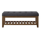 24KF Large Rectangular Upholstered Tufted Linen Fabric Ottoman Bench, Padded Bench with Solid Wood Shelf-Charcoal - color: Charcoal-bench, size: 16"D x 44"W x 18"H