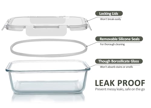 [5-Packs, 36 Oz.] Glass Meal Prep Containers with Locking Lids Glass Food Containers,Airtight Lunch Container,Microwave, Oven, Freezer and Dishwasher (4.5 Cup, White) - color: White