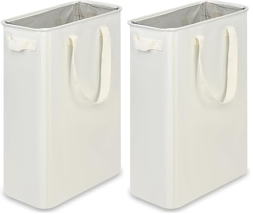 efluky Slim Laundry Basket, Narrow Laundry Hamper with Handles, Collapsible Dirty Clothes Hamper, Tall Laundry Bin for Laundry Room, Dorm and Bedroom, 12.7 Gallons(48L) Beige (Pack of 2) - color: Beige, size: 48L without Lid (Pack of 2)
