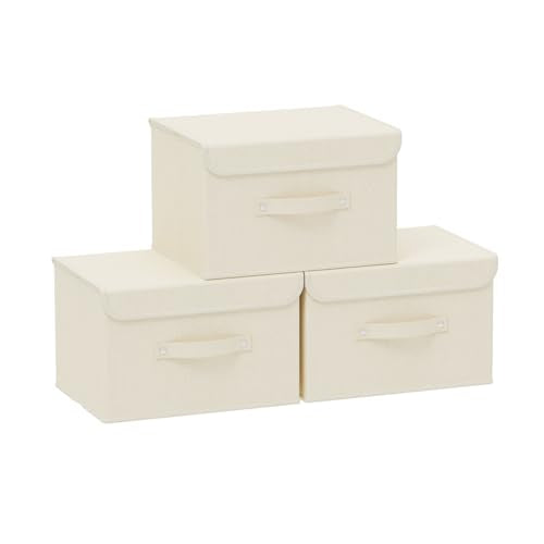 Fabric Storage Bins Cube Organizers with Flip-Top Lid and Handles,Storage Boxes for Organizing Home,Office,and Closet,Beige,3 Pack 10.2 X 7.9 X 6.7 in - color: Beige, size: 10.2x7.9x6.7in(3-pack)