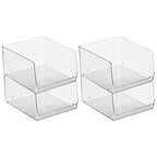 mDesign Wide Stackable Plastic Food Storage Organizer Bin Basket with Open Front for Household Kitchen Cabinets, Pantry, Offices, Closets, Bedrooms, Bathrooms - 10.2" Wide, 4 Pack - Clear - size: 12 x 10 x 6.25 (Pack of 4)