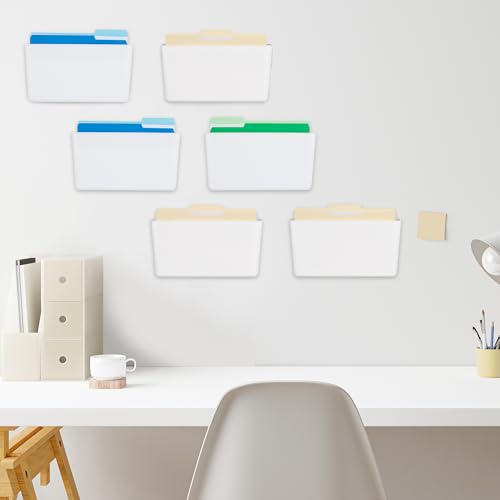 EASEPRES 6 Pack White Plastic Single Pocket Hanging File Organizer, Wall Mount Paper Mails Magazines Holder, Mounted Folder Bins for Office School and Home, 12.99x4.13x7.48 inches - color: White, size: 6 Pack