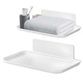 2 Pack White PP Folding Wall Shelf, 6.8" x 4.3" & 11" x 6.3" Foldable Adhesive Shelves, Small Fold-Down Wall Storage Tray for Bathroom Toilet Kitchen Phone Towel
